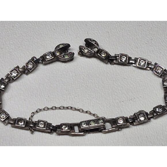 Vintage Sterling Silver Simulated Diamond Tennis Bracelet 6" Needs Repair - Picture 1 of 5